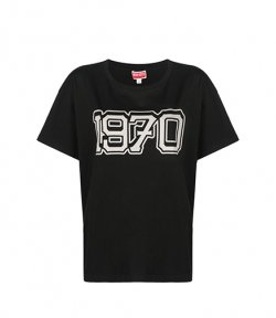 1970 Logo Black Oversized Knitted Cotton T-Shirt