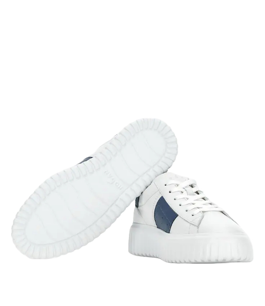H-Light Blue Stripes Allaciato White Sneakers
