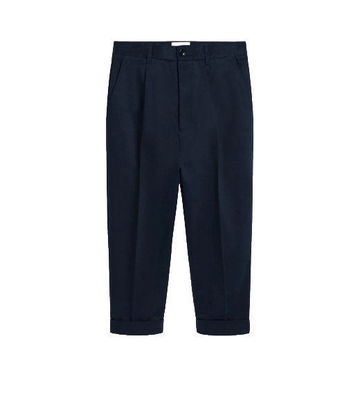 Navy Cotton Carrot Oversized Trousers