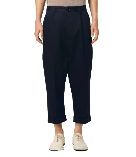 Navy Cotton Carrot Oversized Trousers
