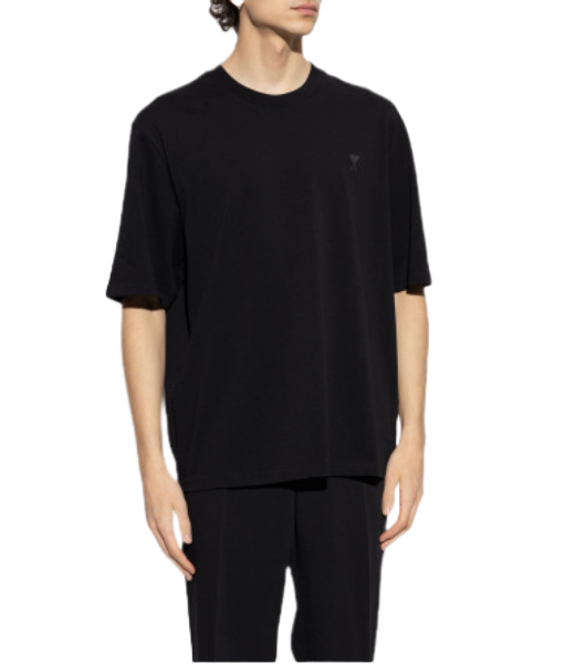 Black Cotton Tonal Ami De Coeur T-Shirt