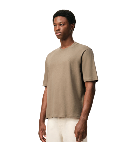 Taupe Beige Small Tonal Embossed Ami De Coeur T-Shirt Jersey