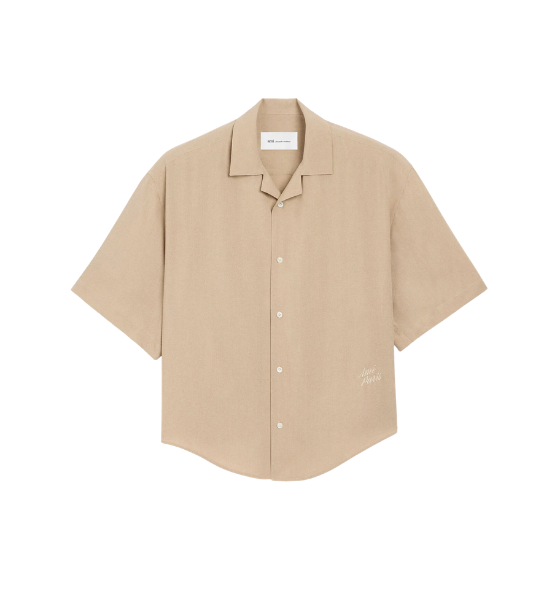 White Coffee Short Sleeve Boxy Camp Collar Shirt