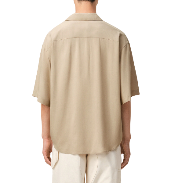White Coffee Short Sleeve Boxy Camp Collar Shirt