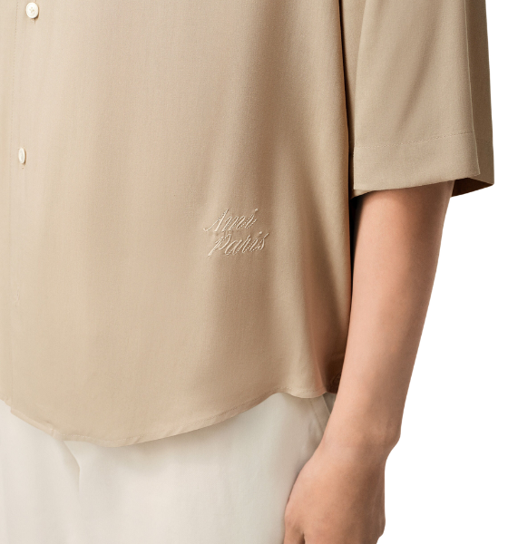 White Coffee Short Sleeve Boxy Camp Collar Shirt