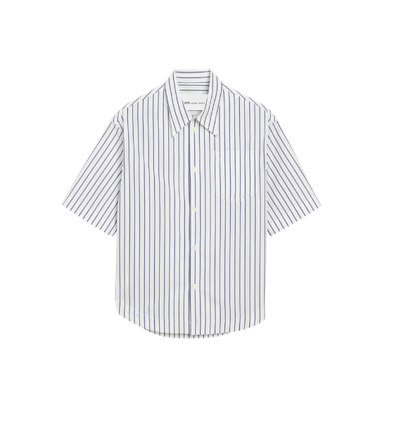 White/Ink Short Sleeve Double Stripes Wide Boxy Shirt