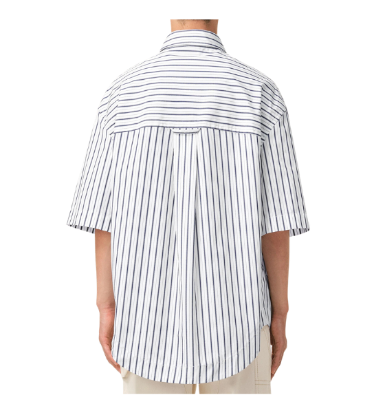 White/Ink Short Sleeve Double Stripes Wide Boxy Shirt