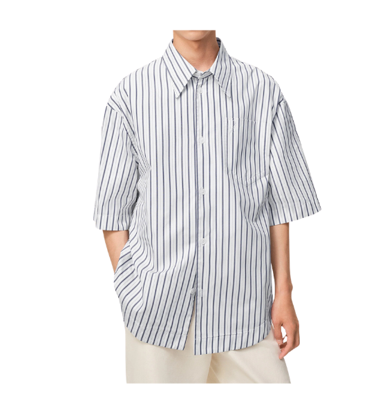 White/Ink Short Sleeve Double Stripes Wide Boxy Shirt