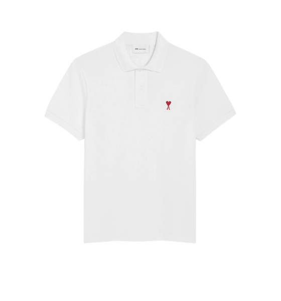 White/Red Ami De Coeur Light Pique Polo Shirt