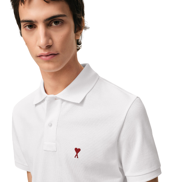 White/Red Ami De Coeur Light Pique Polo Shirt