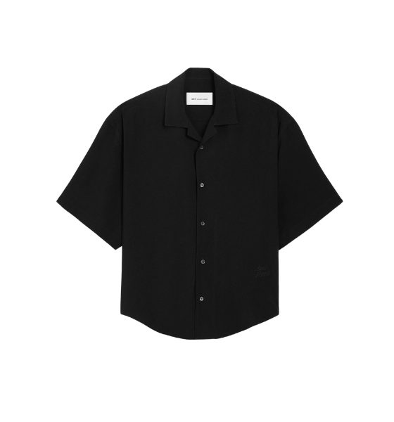 Black Short Sleeve Boxy Camp Collar Shirt