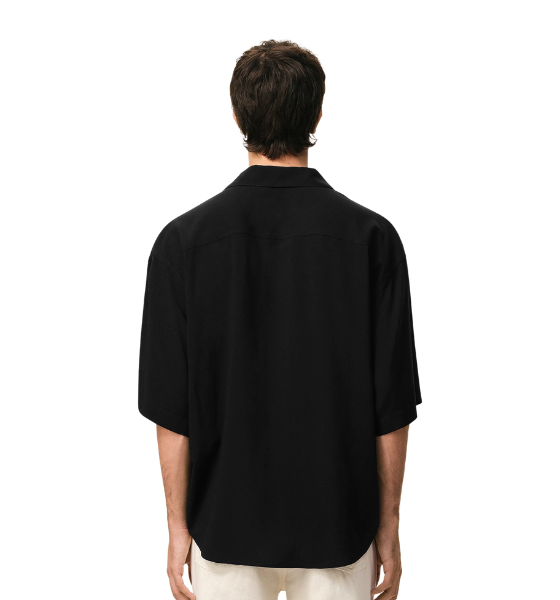 Black Short Sleeve Boxy Camp Collar Shirt