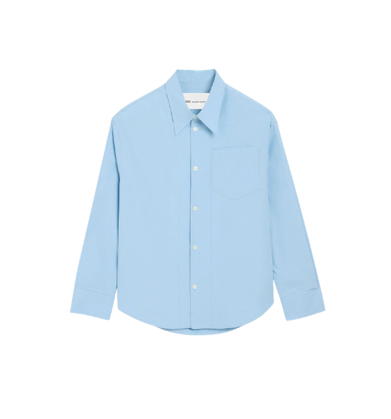 Cashmere Blue Poplin Wide Shirt With Embossed Ami De Coeur