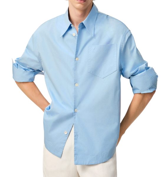 Cashmere Blue Poplin Wide Shirt With Embossed Ami De Coeur