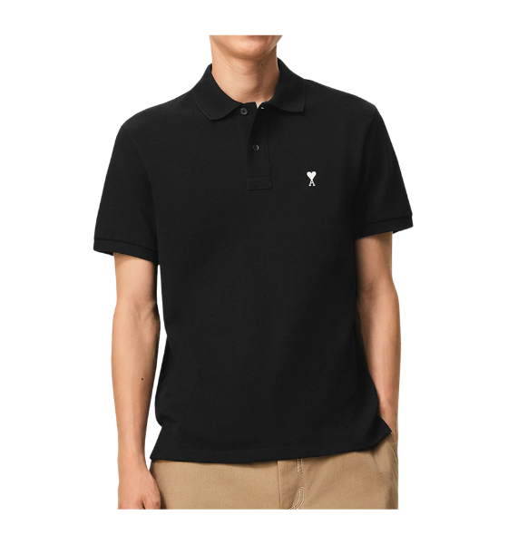 Black/White Ami De Coeur Light Pique Polo Shirt