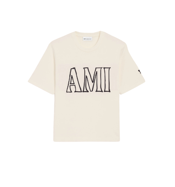 White Cream Front Back Ami Print Short Sleeve Boxy T-Shirt