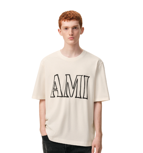 White Cream Front Back Ami Print Short Sleeve Boxy T-Shirt