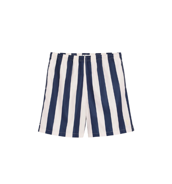 White Cream/Ink Long Stripes Swimsuit Shorts