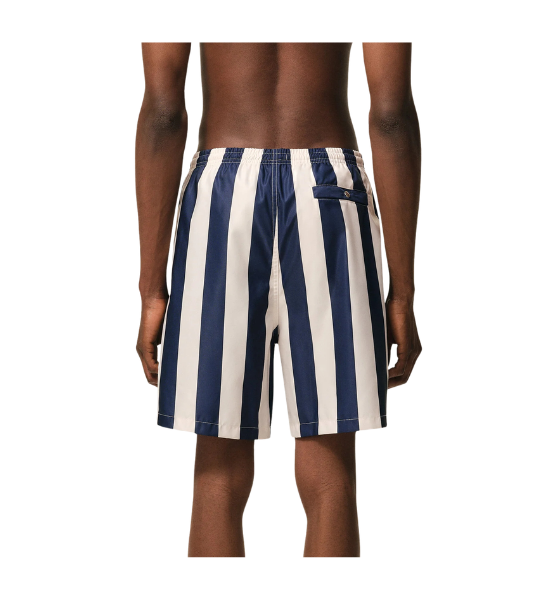 White Cream/Ink Long Stripes Swimsuit Shorts