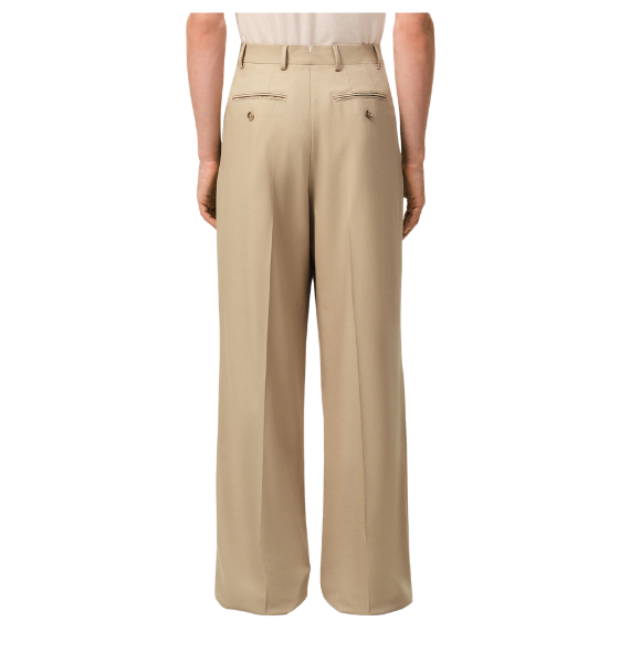Taupe Beige Wool Low Waist Wide Two Pleated Trousers