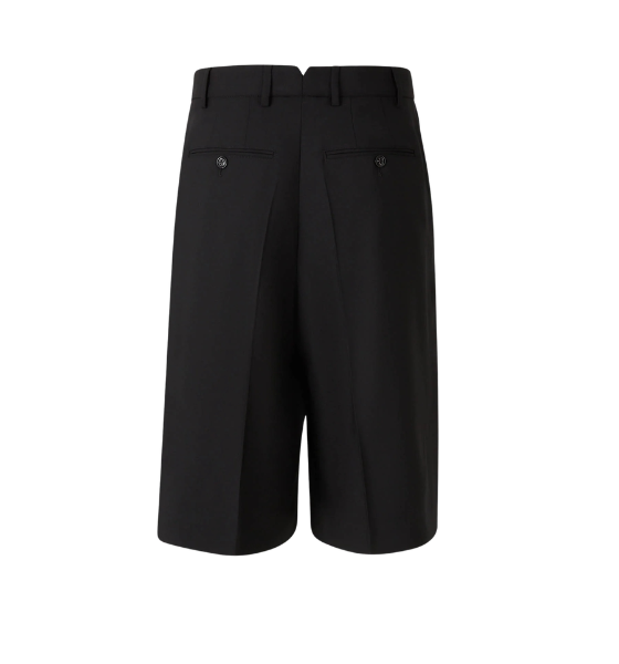 Black Two Pleats Wide Bermuda Wool Shorts