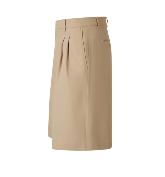 Taupe Beige Two Pleats Wide Bermuda Light Cotton Shorts
