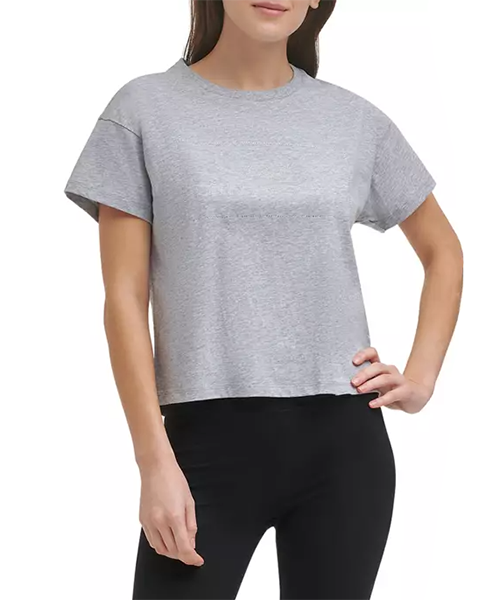 Rhinestone Logo Boxy Grey T-Shirt