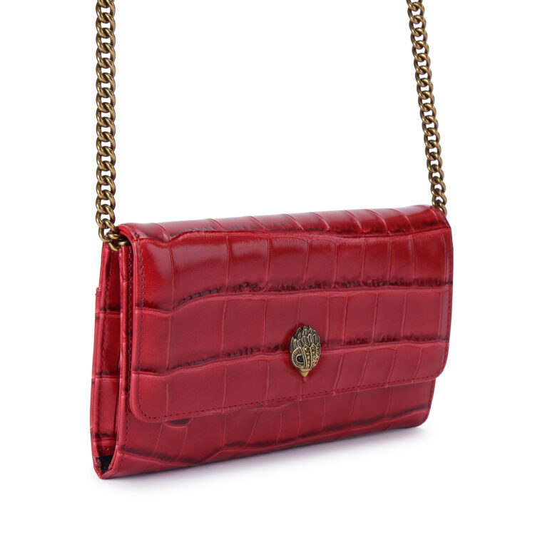Red Croc Print/Leather Kensington Chain Wallet