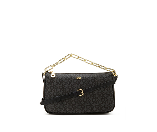 Black Logo Gold Chain Double Bag