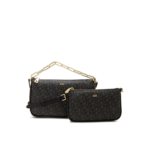 Black Logo Gold Chain Double Bag