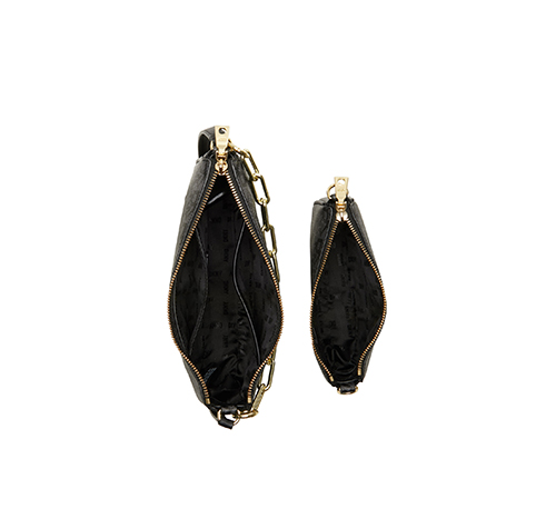 Black Logo Gold Chain Double Bag