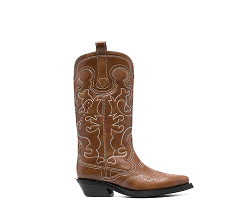 Mid Shaft Embroidered Tiger's Eye Western Boots