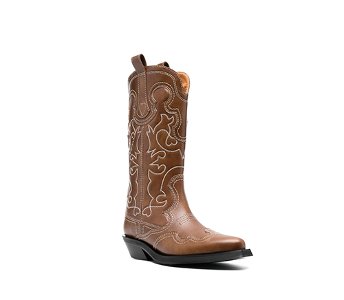 Mid Shaft Embroidered Tiger's Eye Western Boots