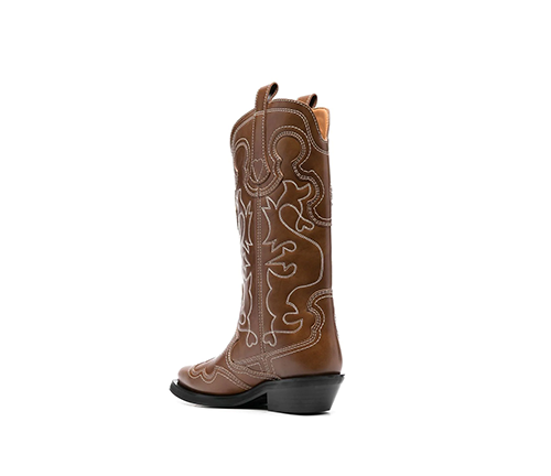 Mid Shaft Embroidered Tiger's Eye Western Boots