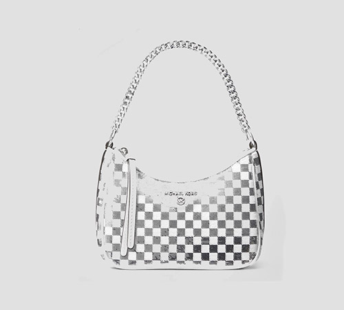 Silver Check Sequin Jet Set Charm Shoulder Bag