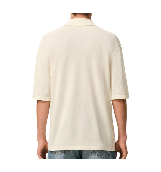 White Cream Super Light Pique Boxy Fit Ami De Coeur Knitted Patch Polo Shirt