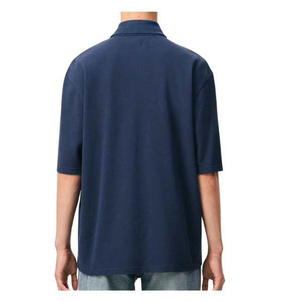 Blue Ink Super Light Pique Boxy Fit Ami De Coeur Knitted Patch Polo Shirt