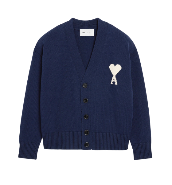 Blue Ink/Off White Ami De Coeur Wool Cotton Knit Cardigan