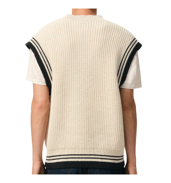 White Cream Wool Cotton Sleeveless Sweater Ami De Coeur V Neck Ribbed College Knit