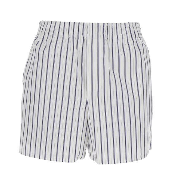 White/Blue Ink Cotton Poplin With Double Stripes Elasticated Shorts