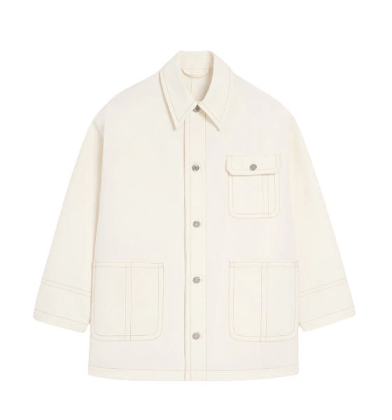 White Cream Double Faced Cotton Gabardine Worker Jacket