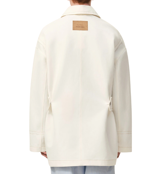 White Cream Double Faced Cotton Gabardine Worker Jacket