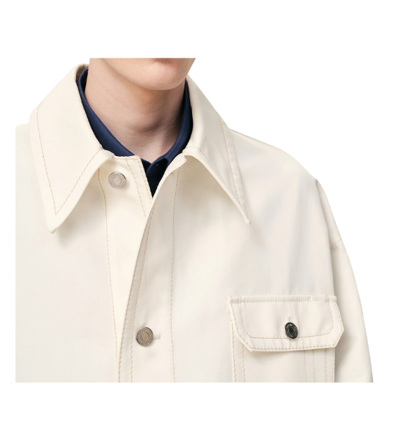 White Cream Double Faced Cotton Gabardine Worker Jacket