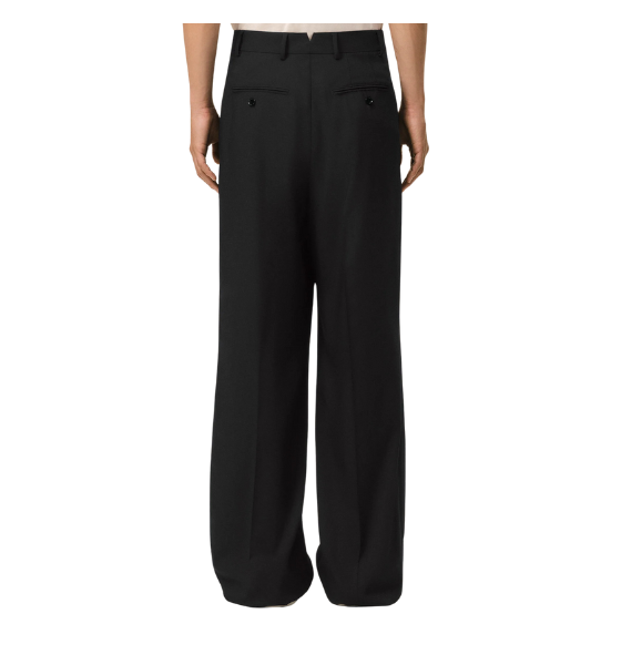 Black Wool Low Waist Wide Two Pleated Trousers