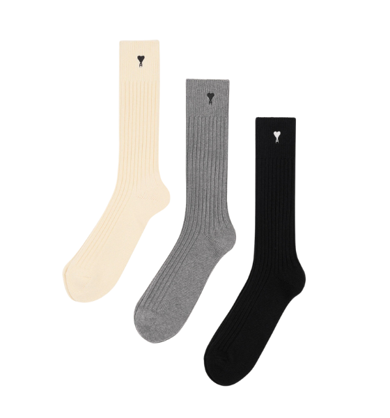 Off-White/Grey/Black 3-Pack Cotton Blend Ami De Coeur Socks