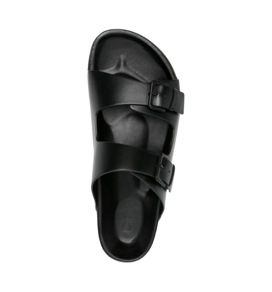 Black Nappa Leather Double Buckles Sandals