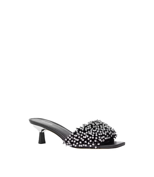 Amal Kitten Leather Crystal bead Fringe Sandal