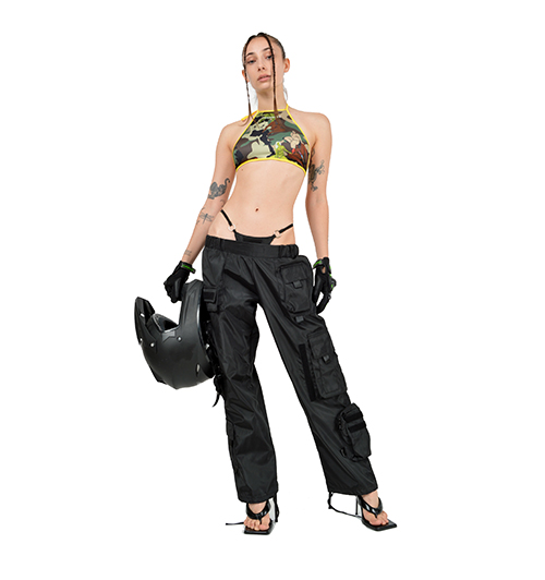 Cargo Pants With Detachable Thong Black