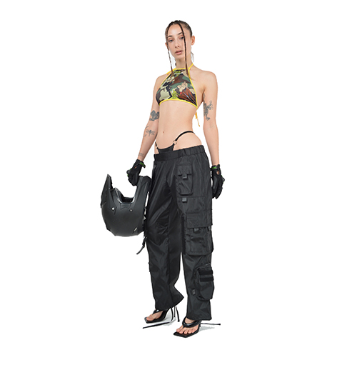 Cargo Pants With Detachable Thong Black