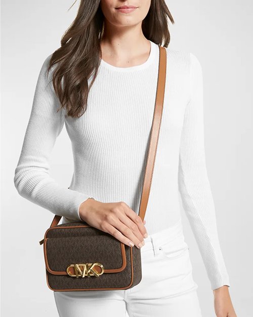 Medium Chain Swag Brown Logo Camera Crossbody